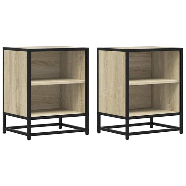 vidaXL sengeborde 2 stk. 40x31x50cm konstrueret træ og metal sonoma-eg