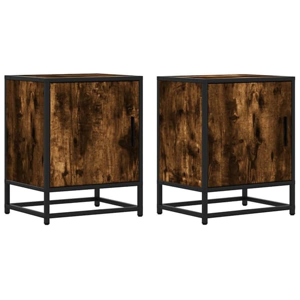 vidaXL sengeborde 2 stk. 40x31x50cm konstrueret træ metal røget egetræ