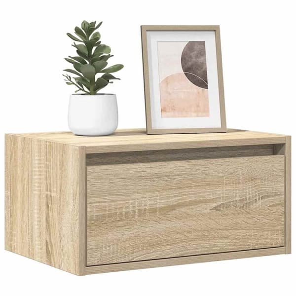 vidaXL Väggmonterat sängbord med LED-lampor sonoma-ek