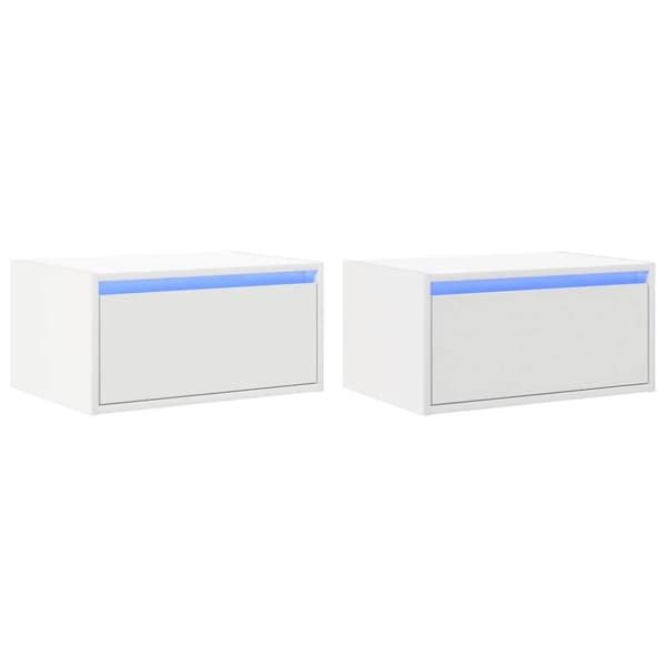 vidaXL Vegghengte nattbord med LED-lys 2 stk hvit