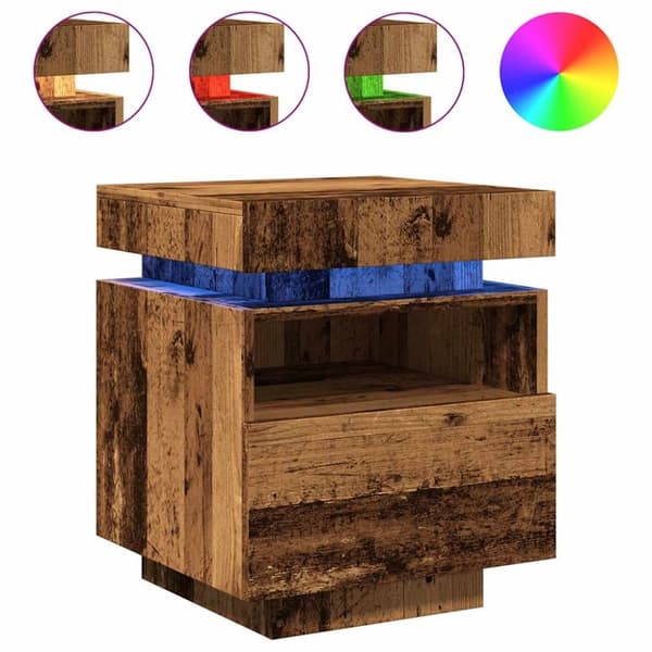 vidaXL sengebord med LED-lys 40x39x48,5 cm antikt træ