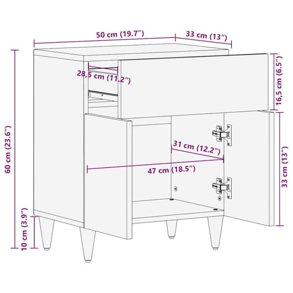 vidaXL Nattbord 50x33x60 cm heltre mango