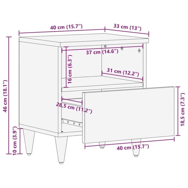 vidaXL Nattbord 2 stk lysegrå 40x33x46 cm heltre mango