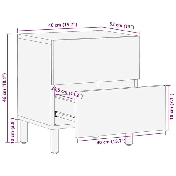 vidaXL Nattbord brun 40x33x46 cm heltre mango