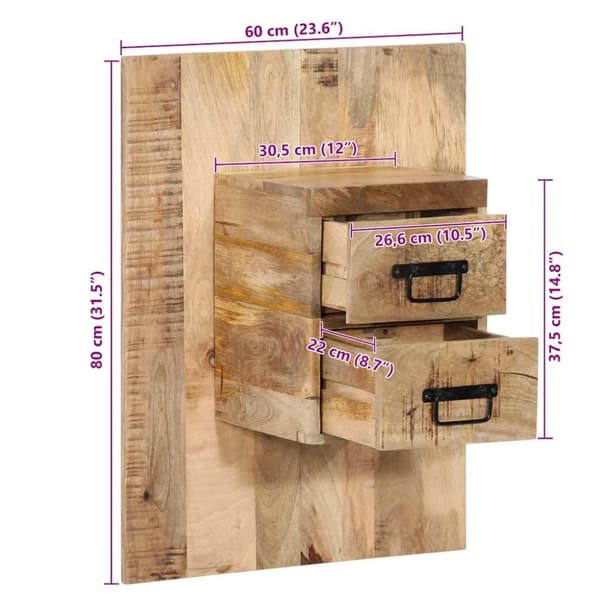 vidaXL Nattbord 60x32x80 cm grovt heltre mangotre
