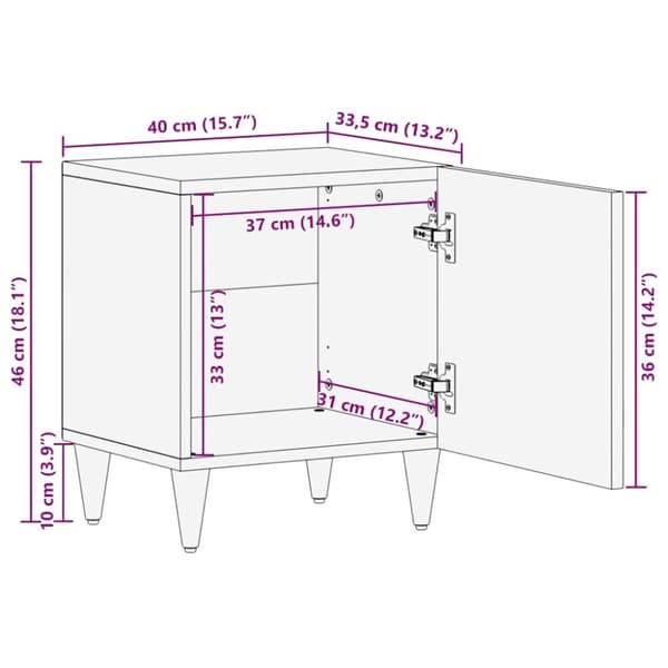 vidaXL Nattbord 40x33,5x46 cm heltre mango
