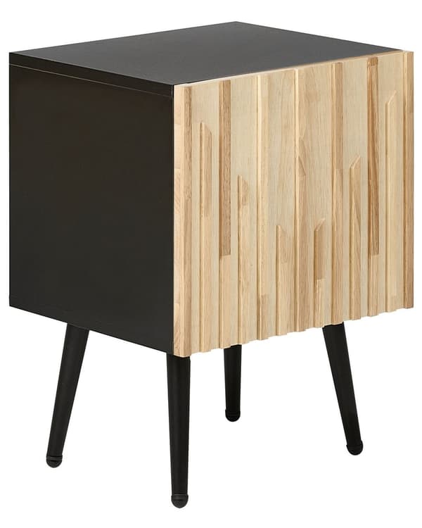 Sengebord med opbevaring sort MDF-plade jernben lys gummitræsdør 40 x 50 x 35 cm moderne stil