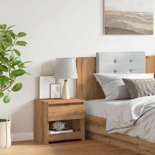 vidaXL Sängbord hantverksmässig ek 40x30x39 cm konstruerat trä