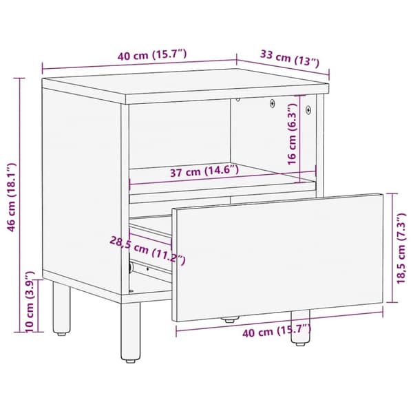 vidaXL Nattbord brun 40x33x46 cm heltre mango