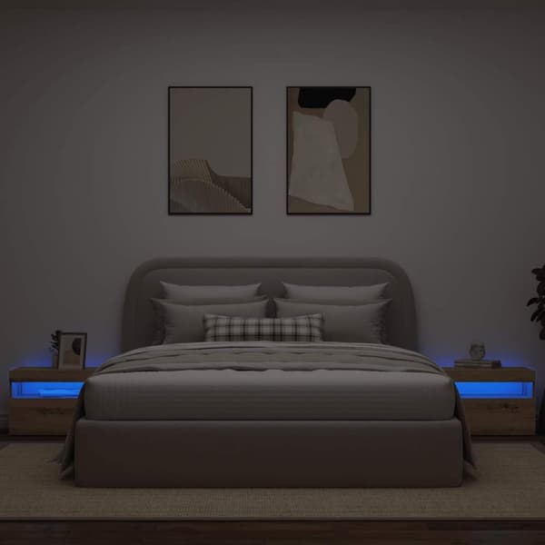vidaXL yöpöytäkaappi LED-valoilla käsityöläinen tammi 60x35x40 cm