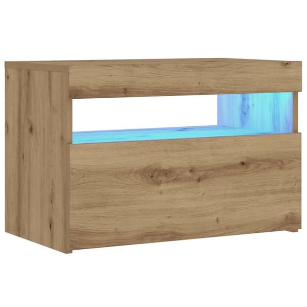 vidaXL yöpöytäkaappi LED-valoilla käsityöläinen tammi 60x35x40 cm