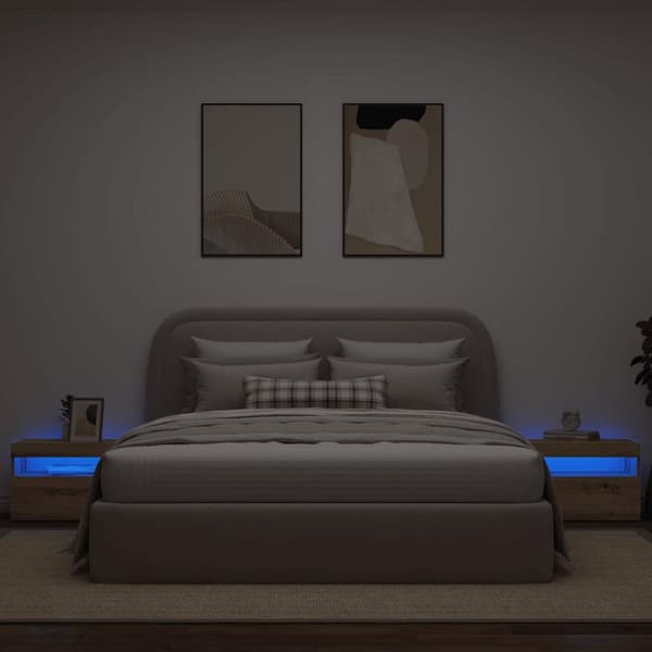 vidaXL Nattbord med LED-lys artisan eik 60x35x40 cm konstruert tre