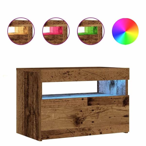 vidaXL sengeskab med LED-lys Gammelt træ 60x35x40 cm Konstrueret træ