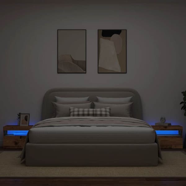 vidaXL sengeskab med LED-lys Gammelt træ 60x35x40 cm Konstrueret træ