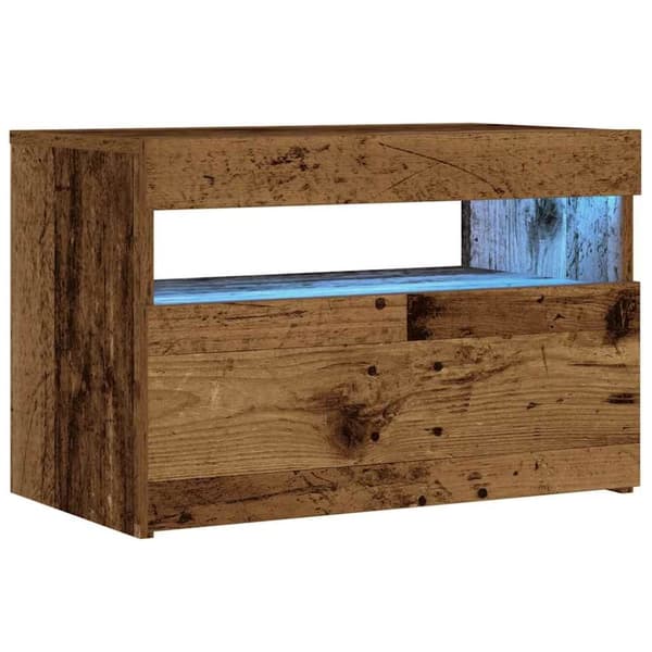 vidaXL sengeskab med LED-lys Gammelt træ 60x35x40 cm Konstrueret træ