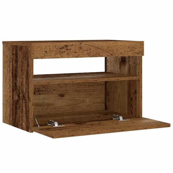vidaXL Nattbord med LED-lys gammelt tre 60x35x40 cm konstruert tre