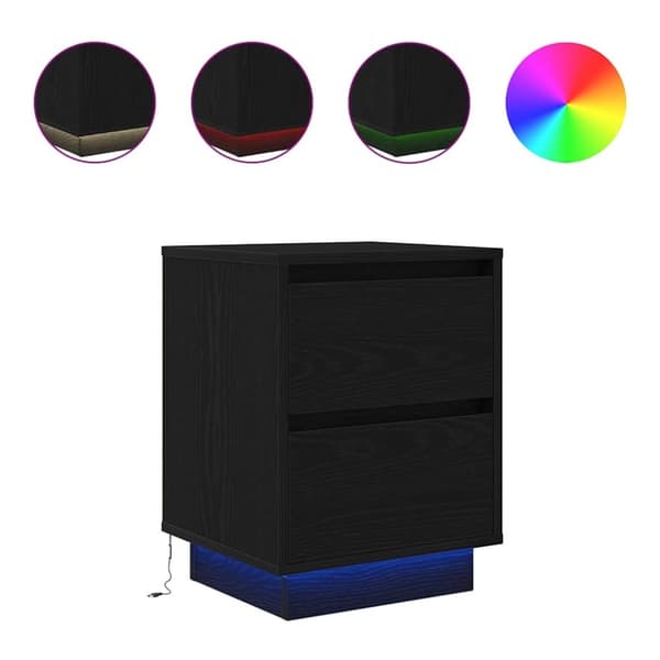 vidaXL Nattskap med LED-lys Sort 38x34x50 cm