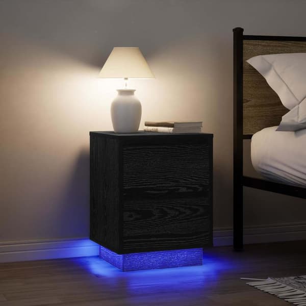 vidaXL Nattskap med LED-lys Sort 38x34x50 cm