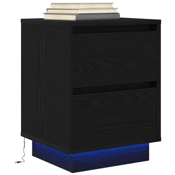 vidaXL Nattskap med LED-lys Sort 38x34x50 cm