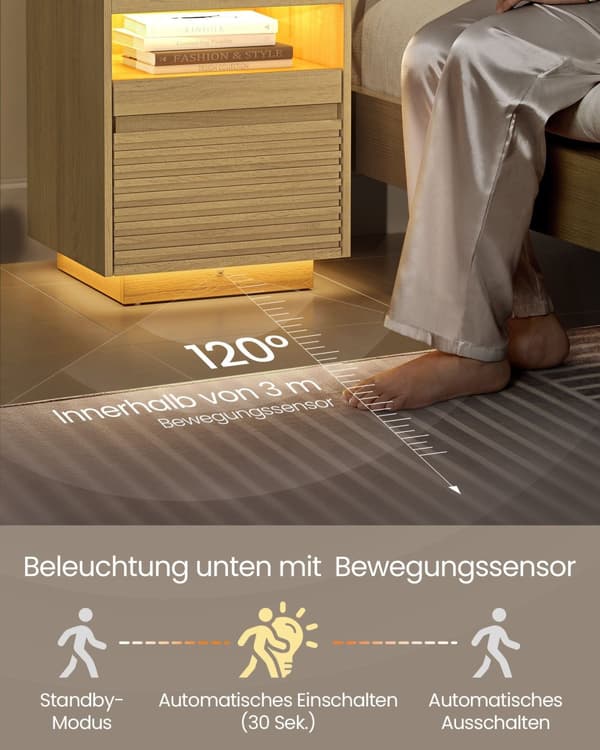 Bordbord med sengen med LED-belysning og udvideligt bord