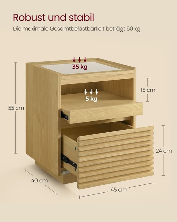 Bordbord med sengen med LED-belysning og udvideligt bord