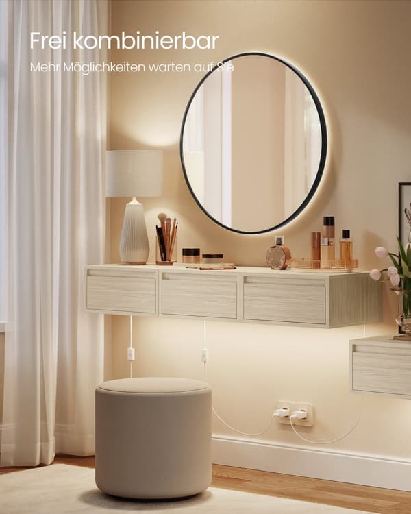 Hängande sängbord med belysning i 3 färger av naturlig beige