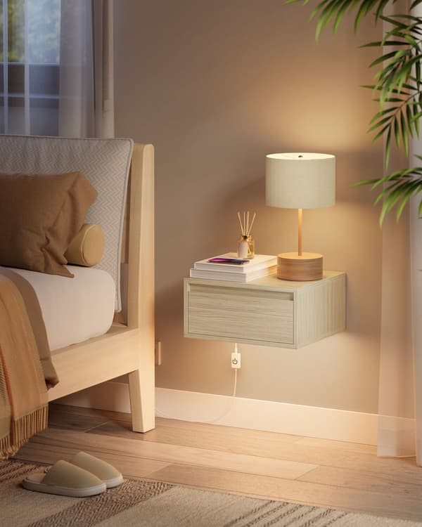 Hängande sängbord med belysning i 3 färger av naturlig beige