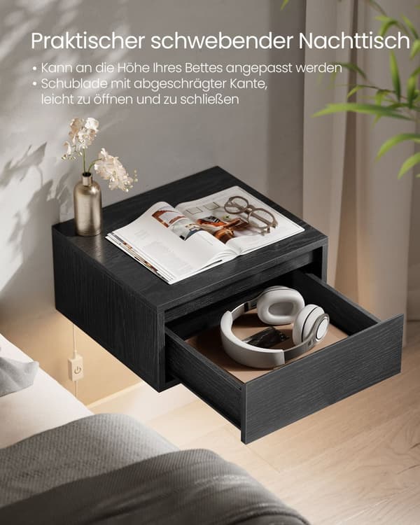 Hængende natbord med belysning i 3 farver af Ebony Black