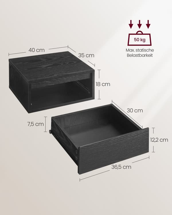 Hængende natbord med belysning i 3 farver af Ebony Black