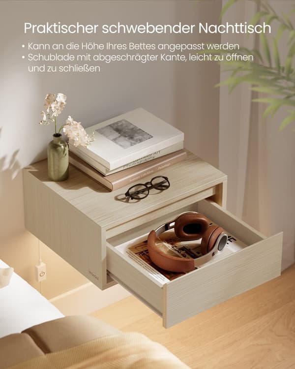 Hängande sängbord på 2 med lampor naturliga beige