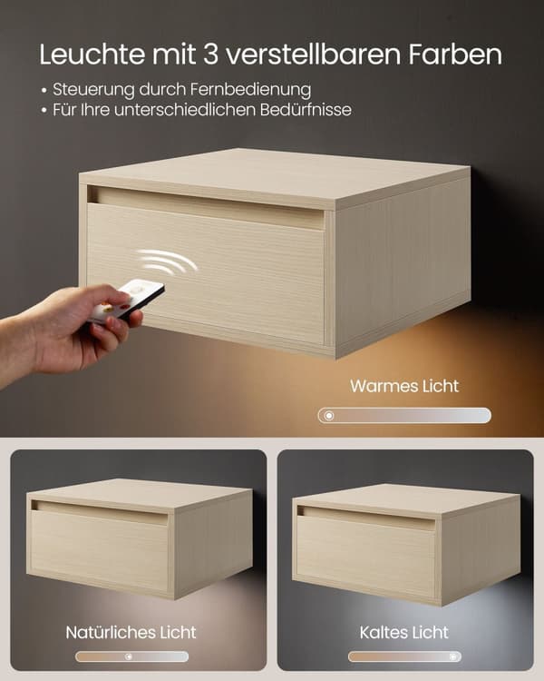 Hängande sängbord på 2 med lampor naturliga beige