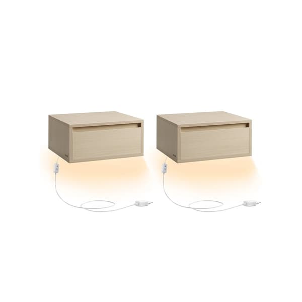 Hängande sängbord på 2 med lampor naturliga beige