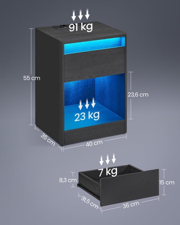Bed om sengen med LED -belysning moderne aske sort