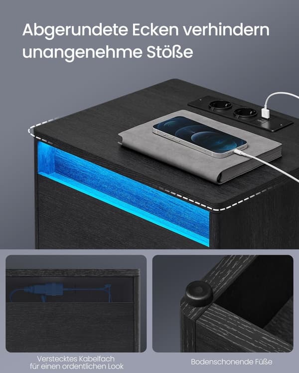 Bed om sengen med LED -belysning moderne aske sort