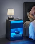 Miniatyrbillede 2 af 7: Bed om sengen med LED -belysning moderne aske sort