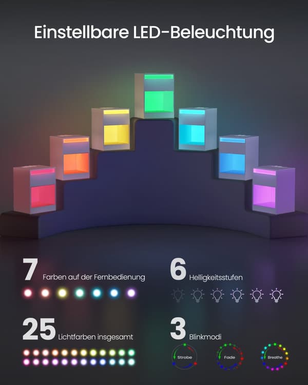 Sengbord med LED -belysning Modern Wolkwit
