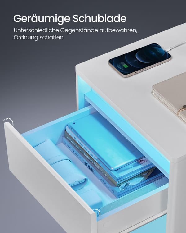 Sengbord med LED -belysning Modern Wolkwit