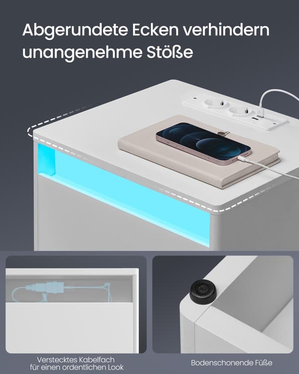 Sengbord med LED -belysning Modern Wolkwit