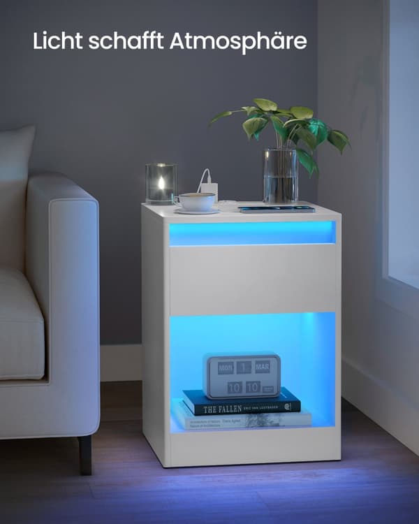 Sengbord med LED -belysning Modern Wolkwit