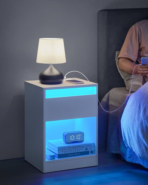 Sengbord med LED -belysning Modern Wolkwit