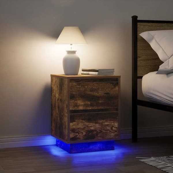 vidaXL Sengeskab med LED-lys Røget Eg 38x34x50 cm