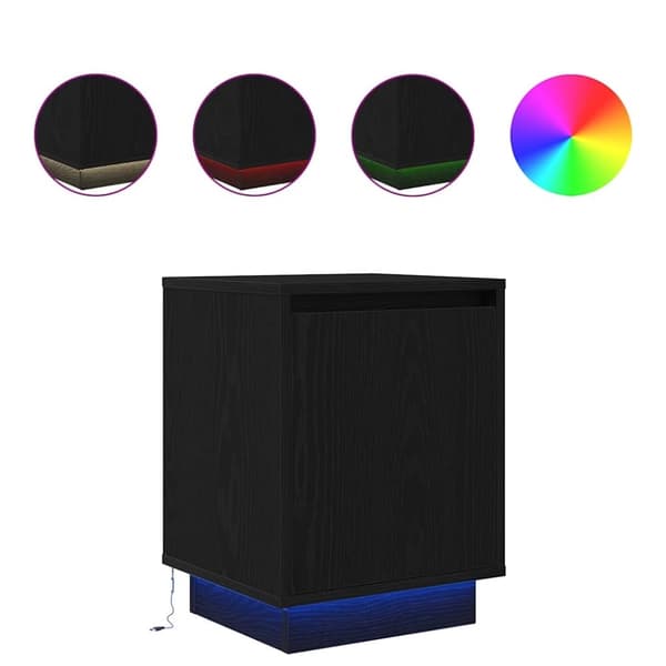 vidaXL Nattskap med LED-lys Sort 38x34x50 cm