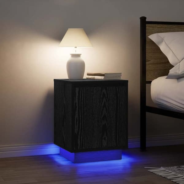vidaXL Nattskap med LED-lys Sort 38x34x50 cm