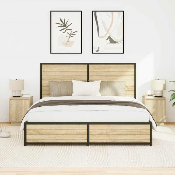 vidaXL Nattskap med LED-lys 2 stk sonoma eik 38x34x50 cm