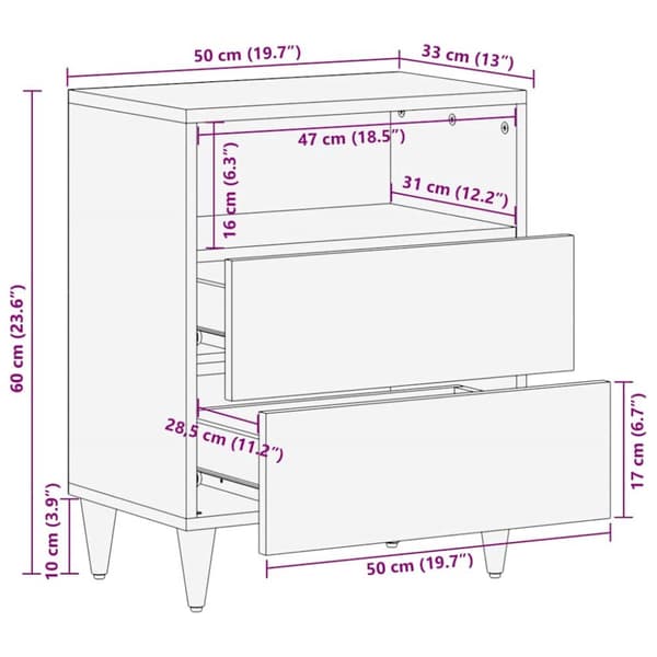 vidaXL sengebord 50x33x60 cm massivt mangotræ lysegrå