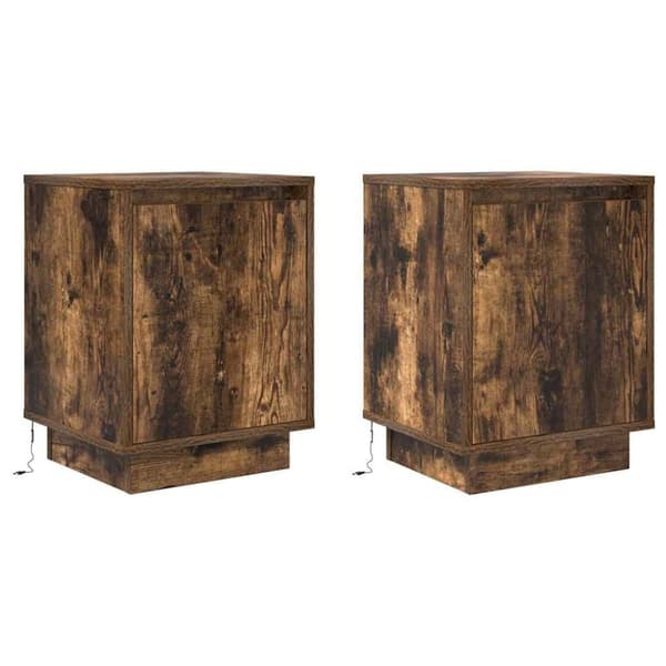 vidaXL sengeskabe 2 stk. med LED-lys 38x34x50 cm røget egetræsfarve