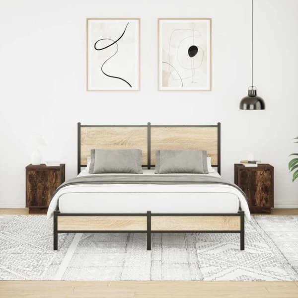 vidaXL sengeskabe 2 stk. med LED-lys 38x34x50 cm røget egetræsfarve
