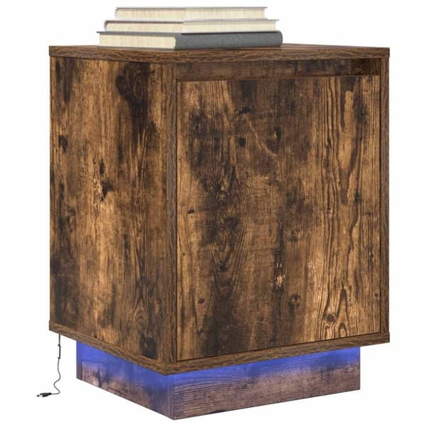 vidaXL sengeskabe 2 stk. med LED-lys 38x34x50 cm røget egetræsfarve