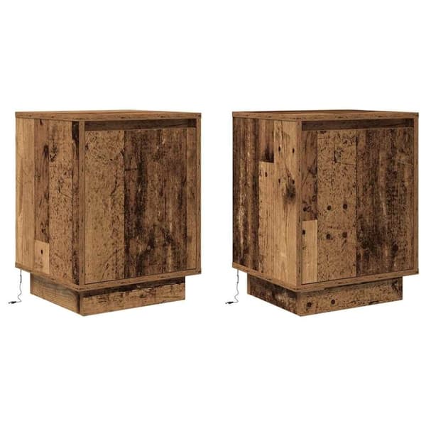 vidaXL Yöpöytäkaapit LED-valoilla 2 kpl Vanha Puu 38x34x50 cm