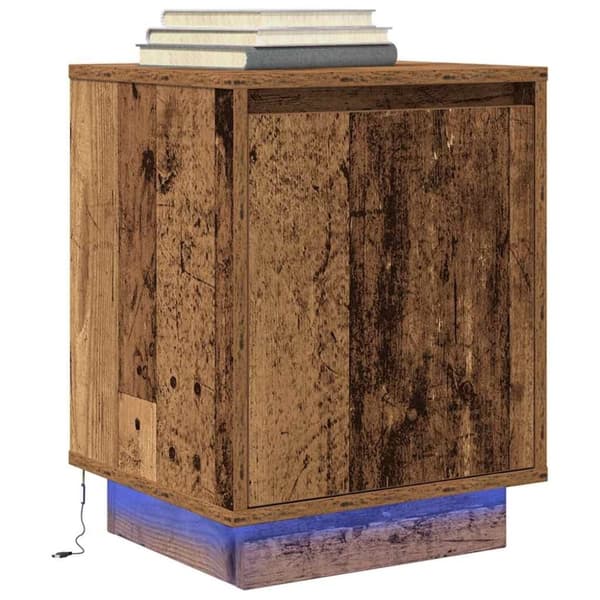 vidaXL Yöpöytäkaapit LED-valoilla 2 kpl Vanha Puu 38x34x50 cm
